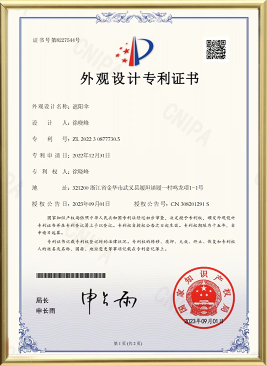 Design patent certificate